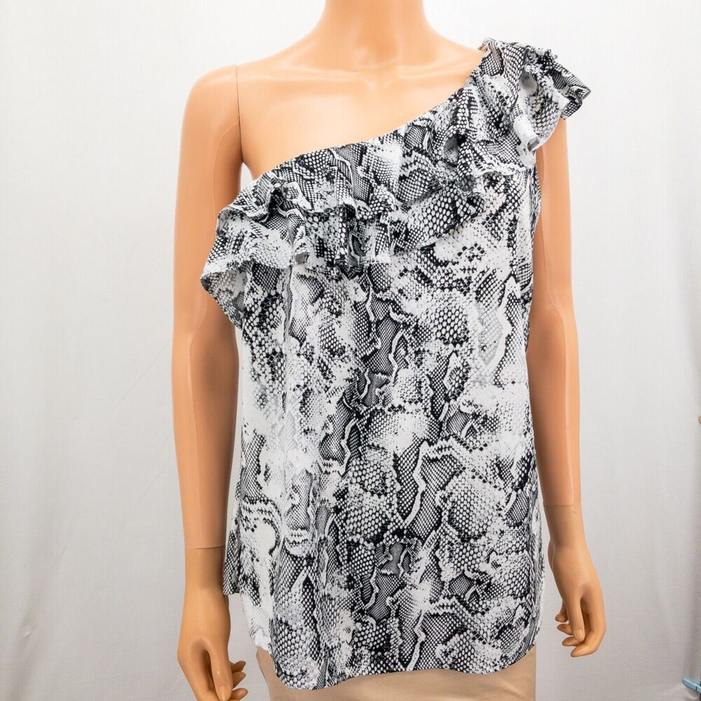 White House Black Market Womens One Shoulder Snake Print Blouse Top Size 14